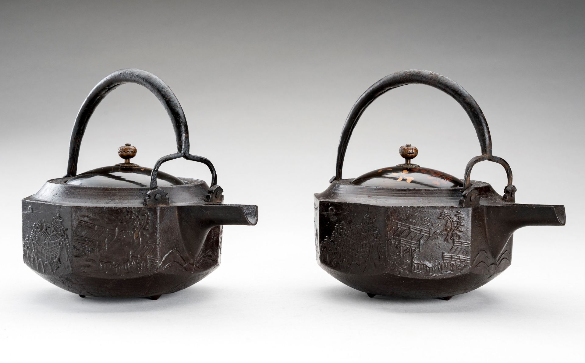 A PAIR OF CAST IRON SAKE EWERS CHOSHI, EDO