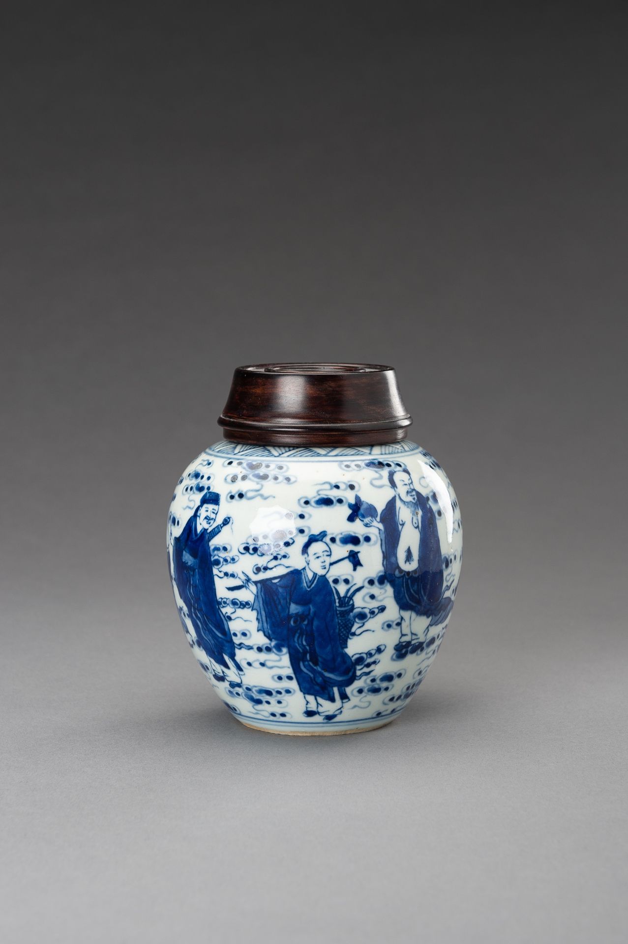 A BLUE AND WHITE 'EIGHT IMMORTALS' PORCELAIN GINGER JAR, 1930s - Image 4 of 13