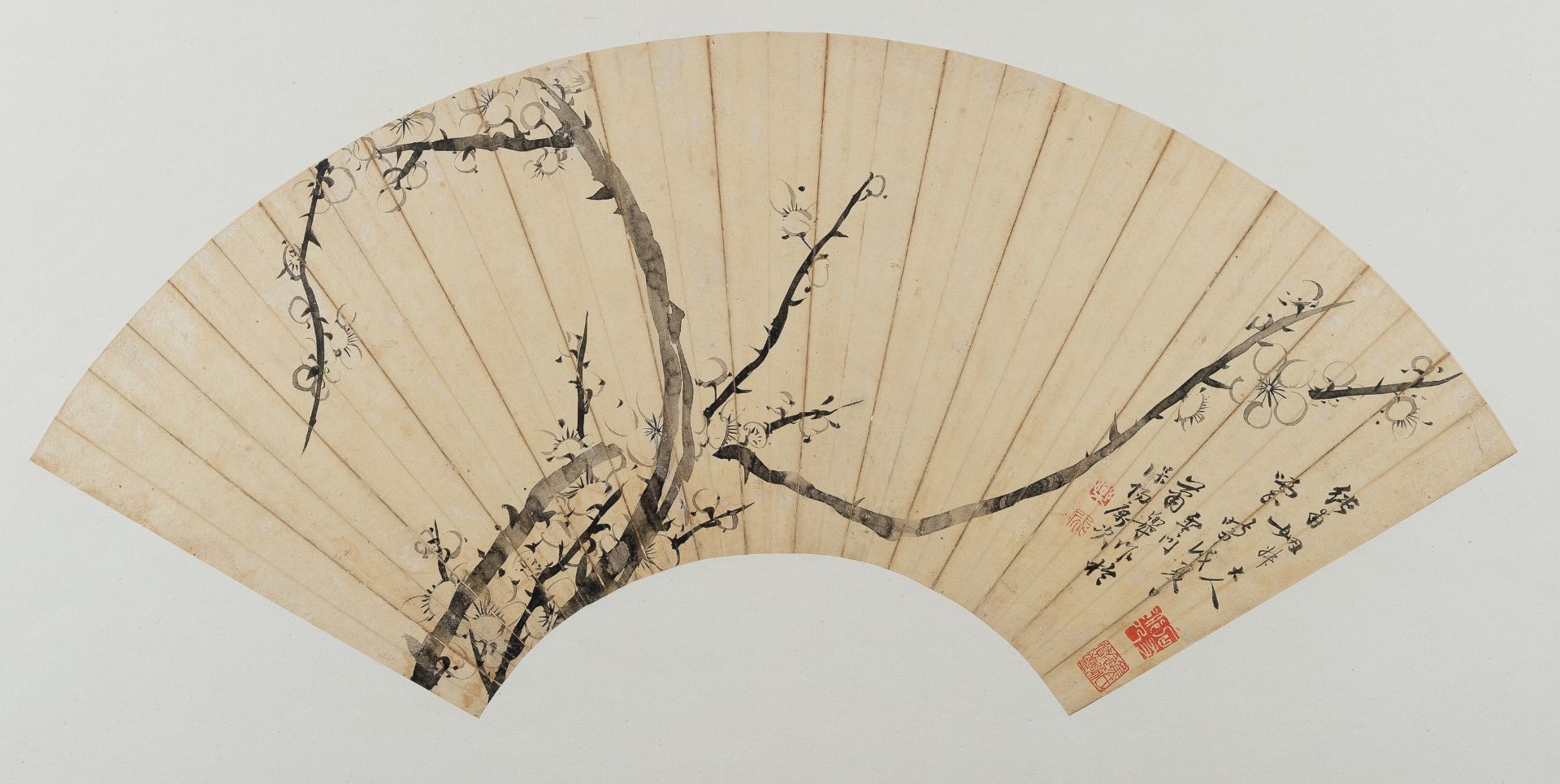 FAN SHAPE PLUM BLOSSOMS PAINTING