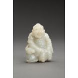 A WHITE JADE GROUP OF A LUOHAN AND DEER