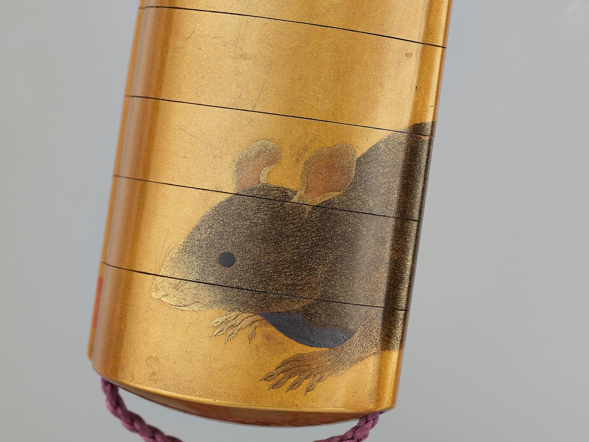 SHIOMI MASANARI: A SUPERB AND LARGE GOLD LACQUER FIVE-CASE INRO OF DAIKOKU RIDING A GIANT RAT - Image 2 of 9