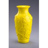 A BRIGHT YELLOW PEKING GLASS 'FLOWERS' VASE, REPUBLIC PERIOD