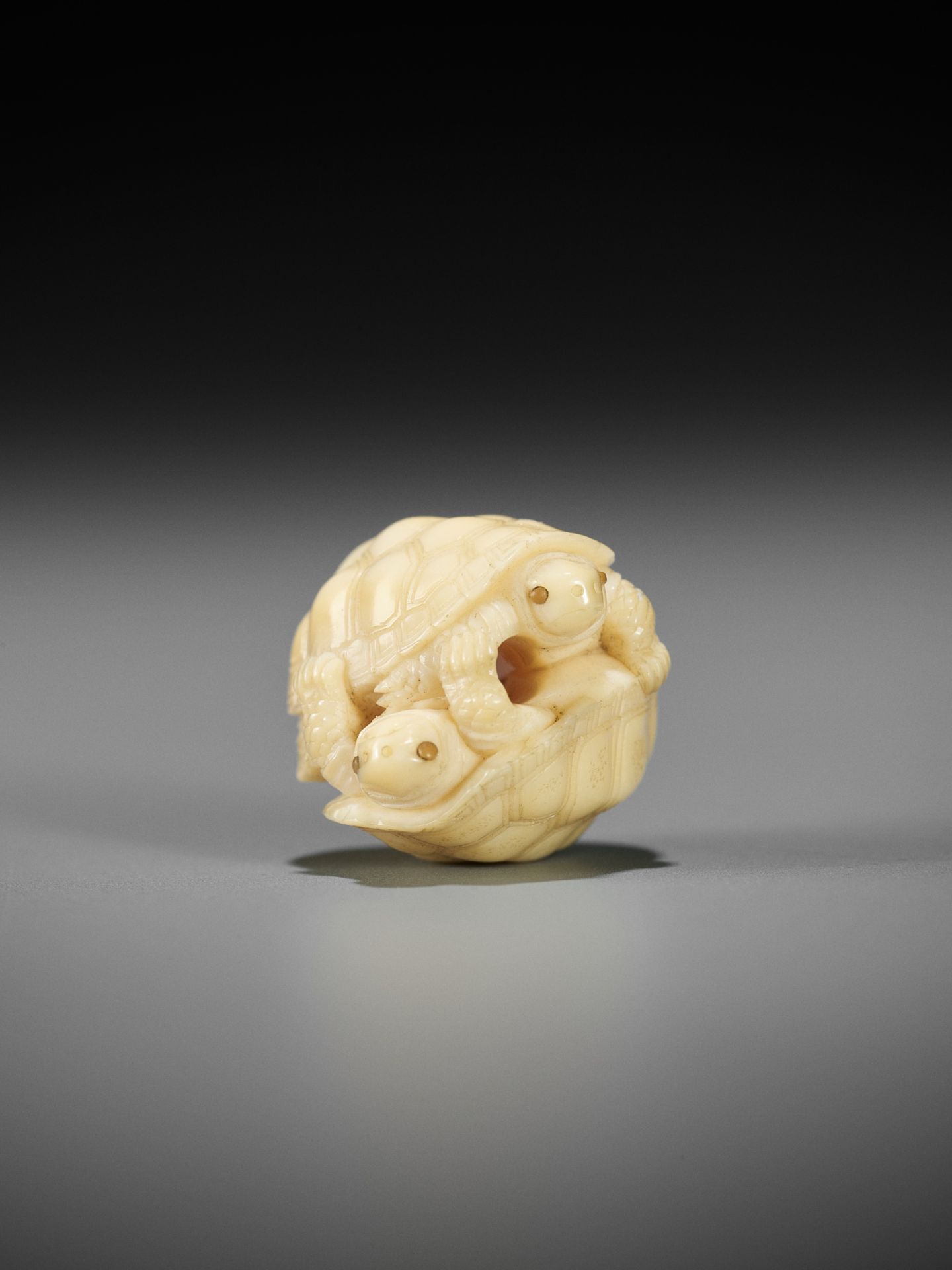 KAIGYOKUSAI MASATSUGU: A SUPERB IVORY OJIME OF TWO TURTLES - Image 8 of 10