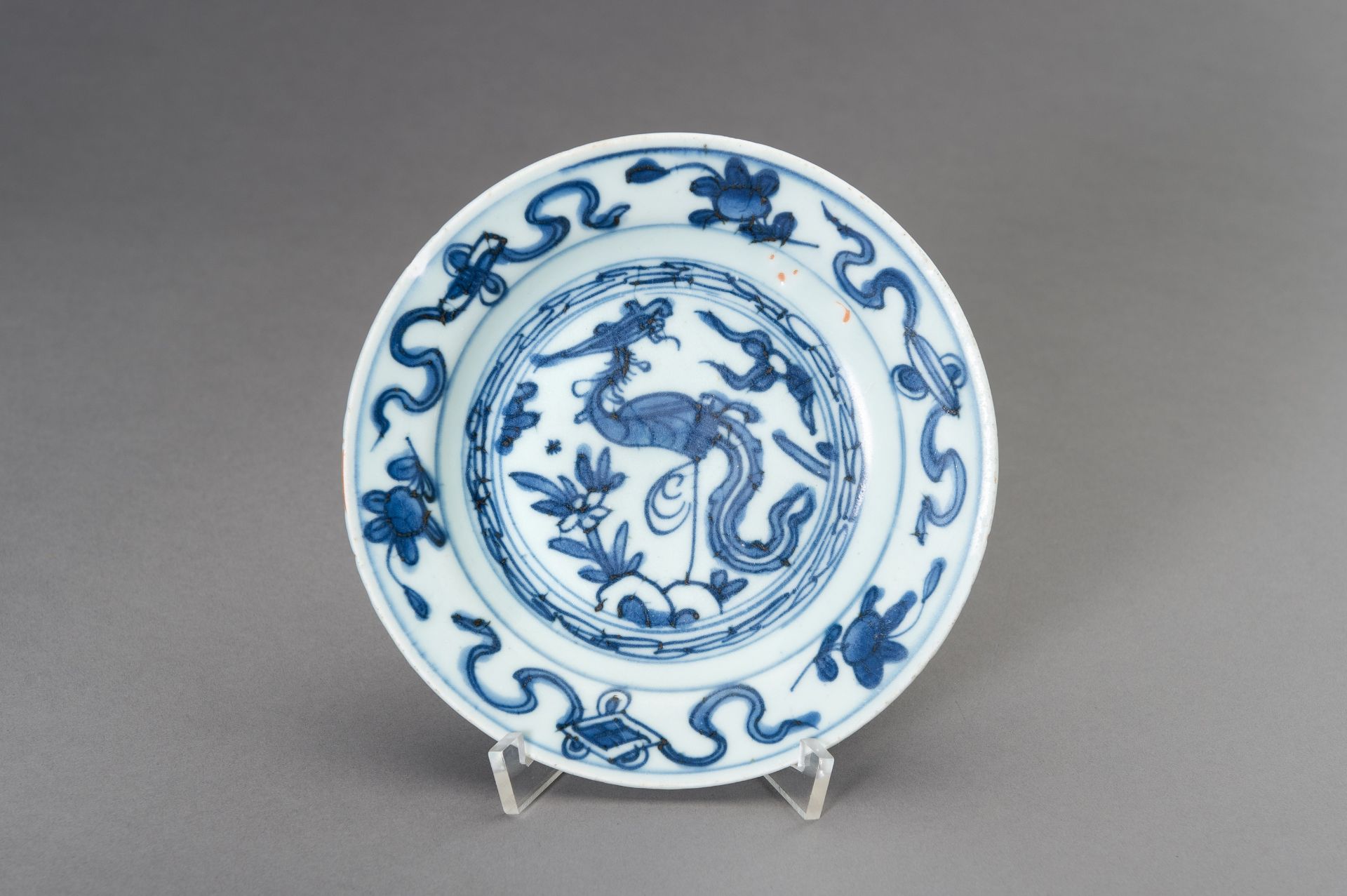 TWO BLUE AND WHITE 'PHOENIX' DISHES, LATE MING - Image 2 of 7