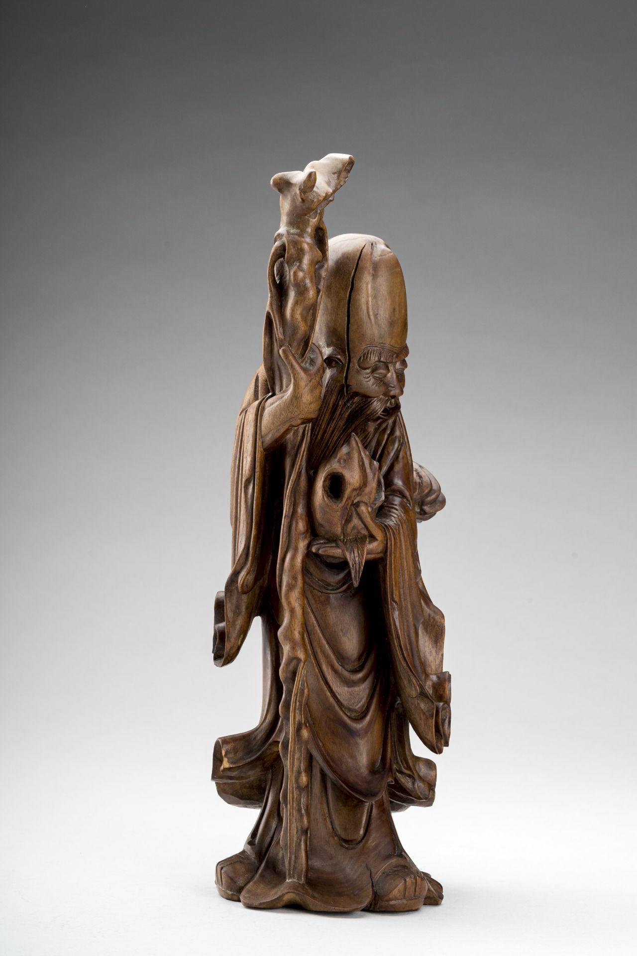 A CARVED WOOD FIGURE OF SHOULAO, c. 1900s - Image 2 of 9