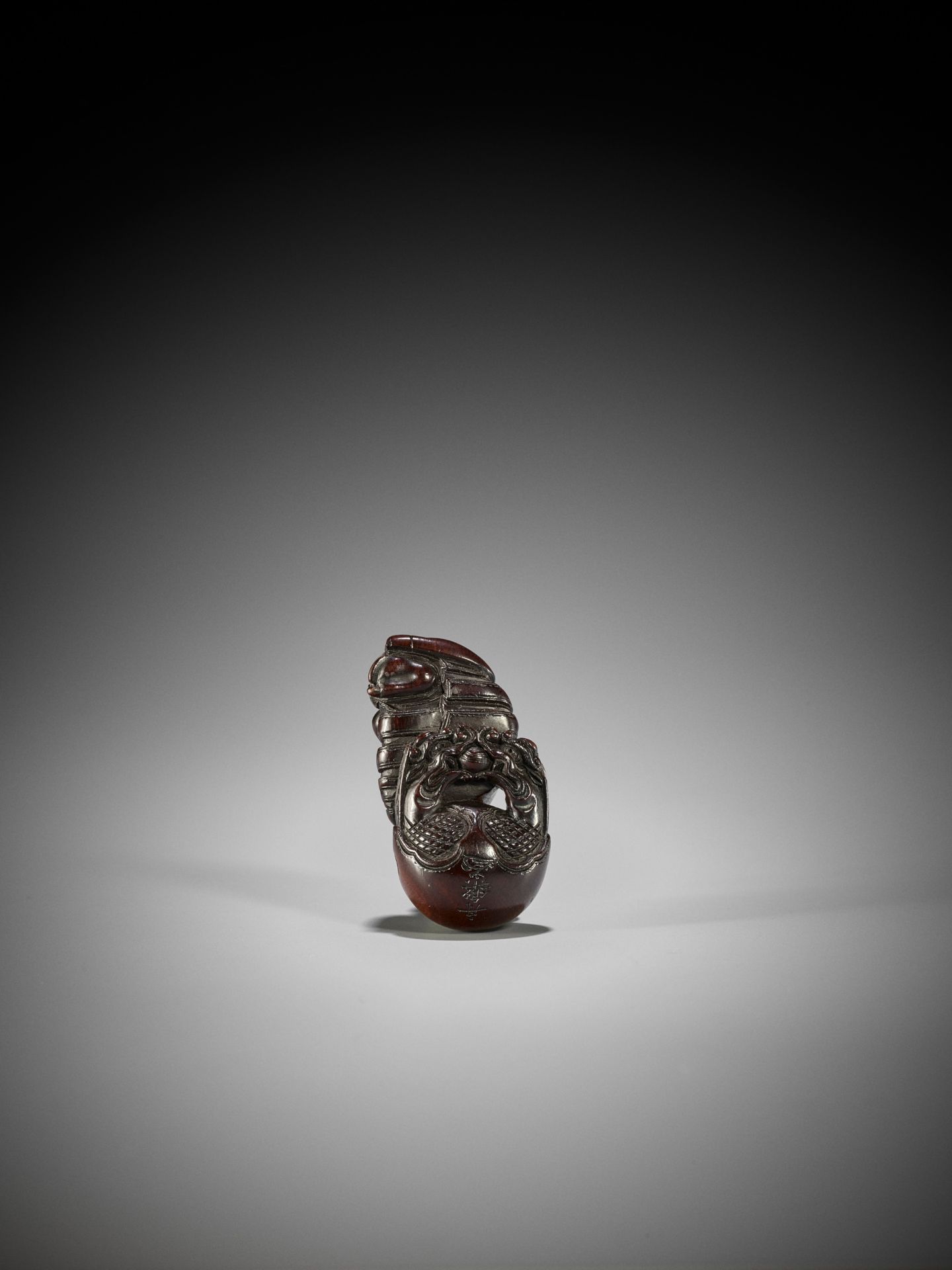 SHURAKU: A FINE WOOD NETSUKE OF A MONK WITH MOKUGYO - Image 2 of 10