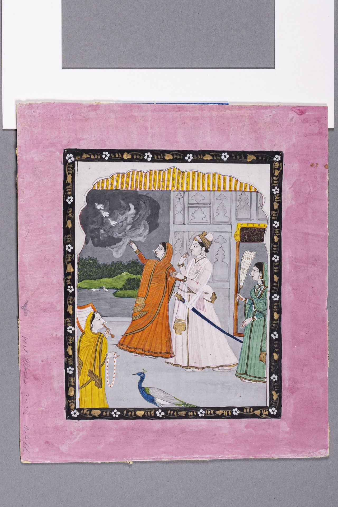 AN INDIAN MINIATURE PAINTING OF A NOBLE COUPLE, c. 1900s - Image 3 of 5