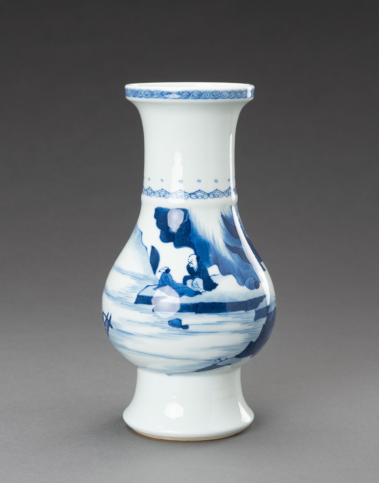 A BLUE AND WHITE 'TRAVERSING THE RIVER' PORCELAIN VASE, 1930s