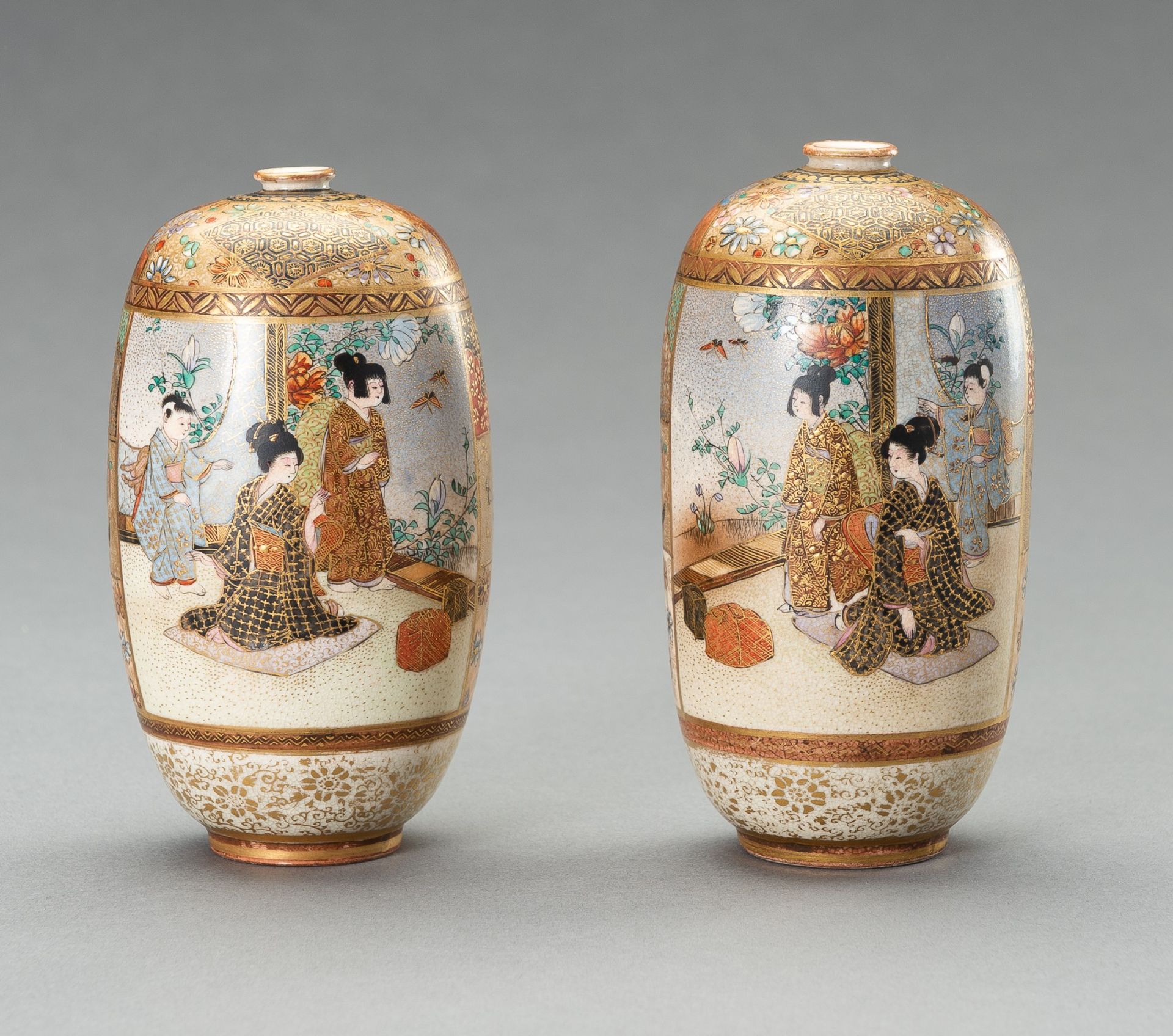 A PAIR OF SATSUMA 'AUTUMN' VASES