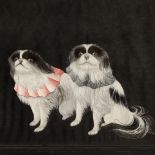 A SILK EMBROIDERED PANEL DEPICTING A PAIR OF JAPANESE CHIN DOGS