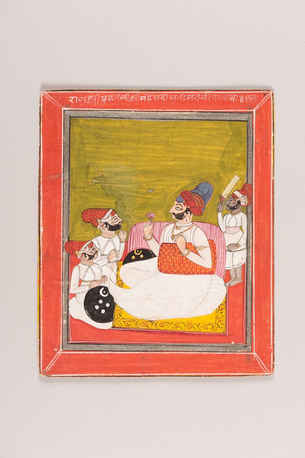 AN INDIAN MINIATURE PAINTING OF A NOBLEMAN WITH ATTENDANTS - Image 3 of 6