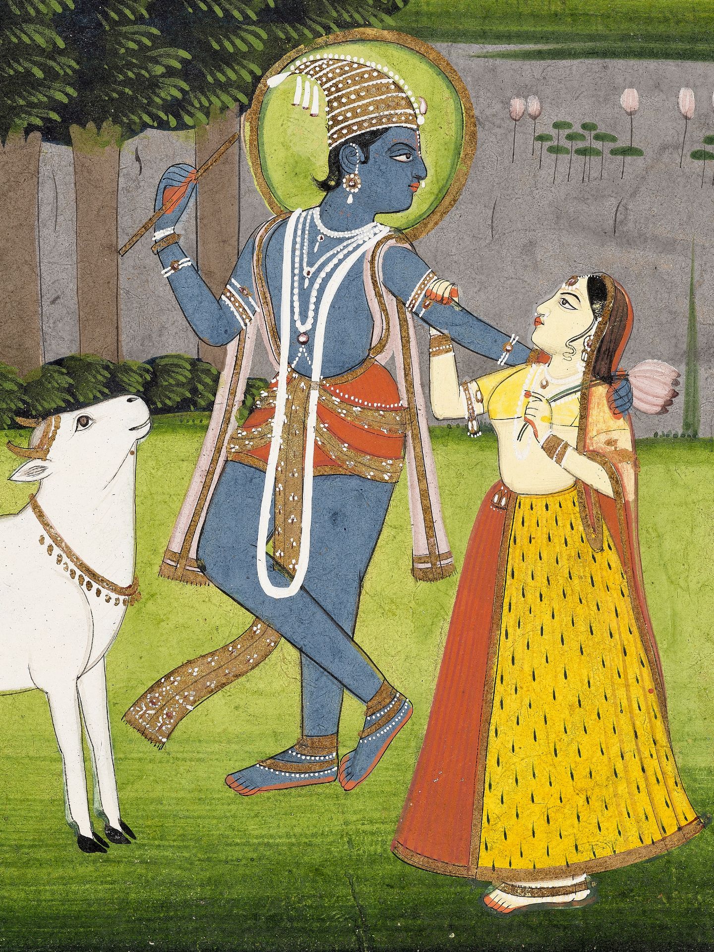 AN INDIAN MINIATURE PAINTING OF KRISHNA AND RADHA BY THE YAMUNA RIVER - Bild 2 aus 7