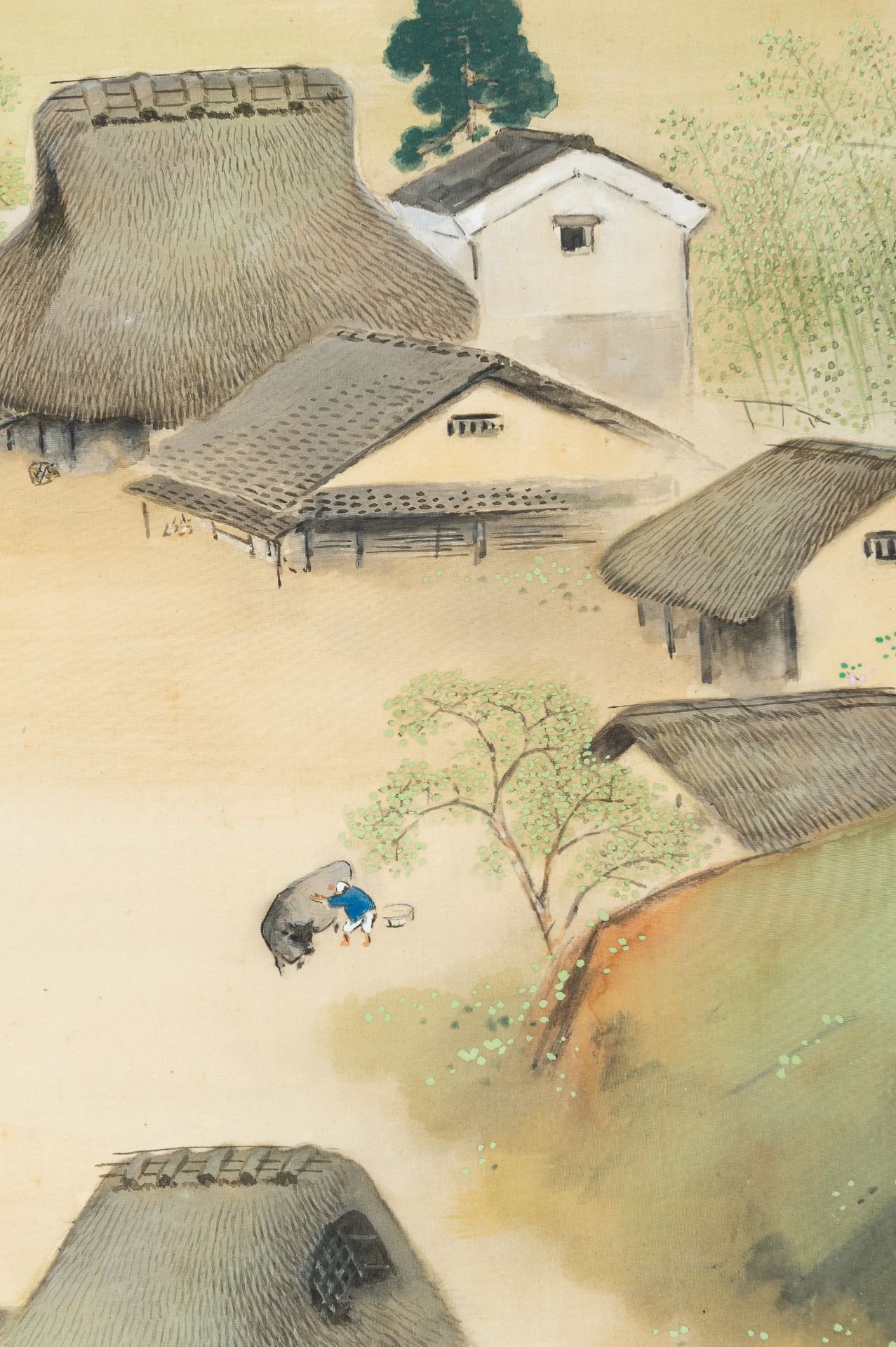 A SCROLL PAINTING DEPICTING A FARMER'S VILLAGE AND MOUNT FUJI - Image 4 of 12