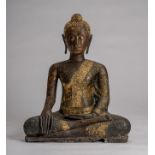 A LARGE AYUTTHAYA STYLE GOLD LACQUERED BRONZE FIGURE OF SHAKYAMUNI