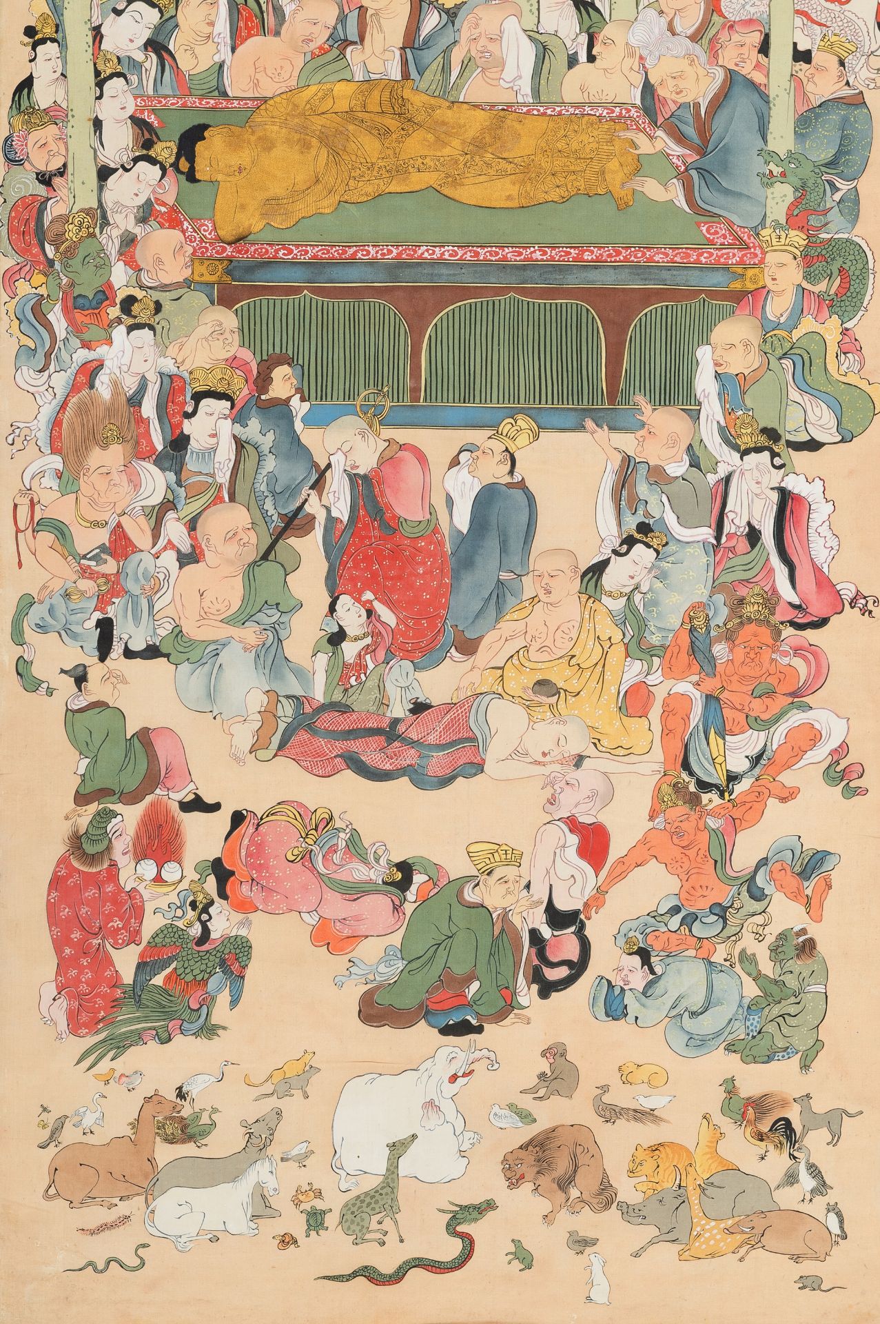 A RARE SCROLL PAINTING DEPICTING THE DEATH OF THE HISTORICAL BUDDHA (NEHAN-ZU) - Image 6 of 12