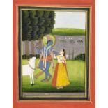 AN INDIAN MINIATURE PAINTING OF KRISHNA AND RADHA BY THE YAMUNA RIVER