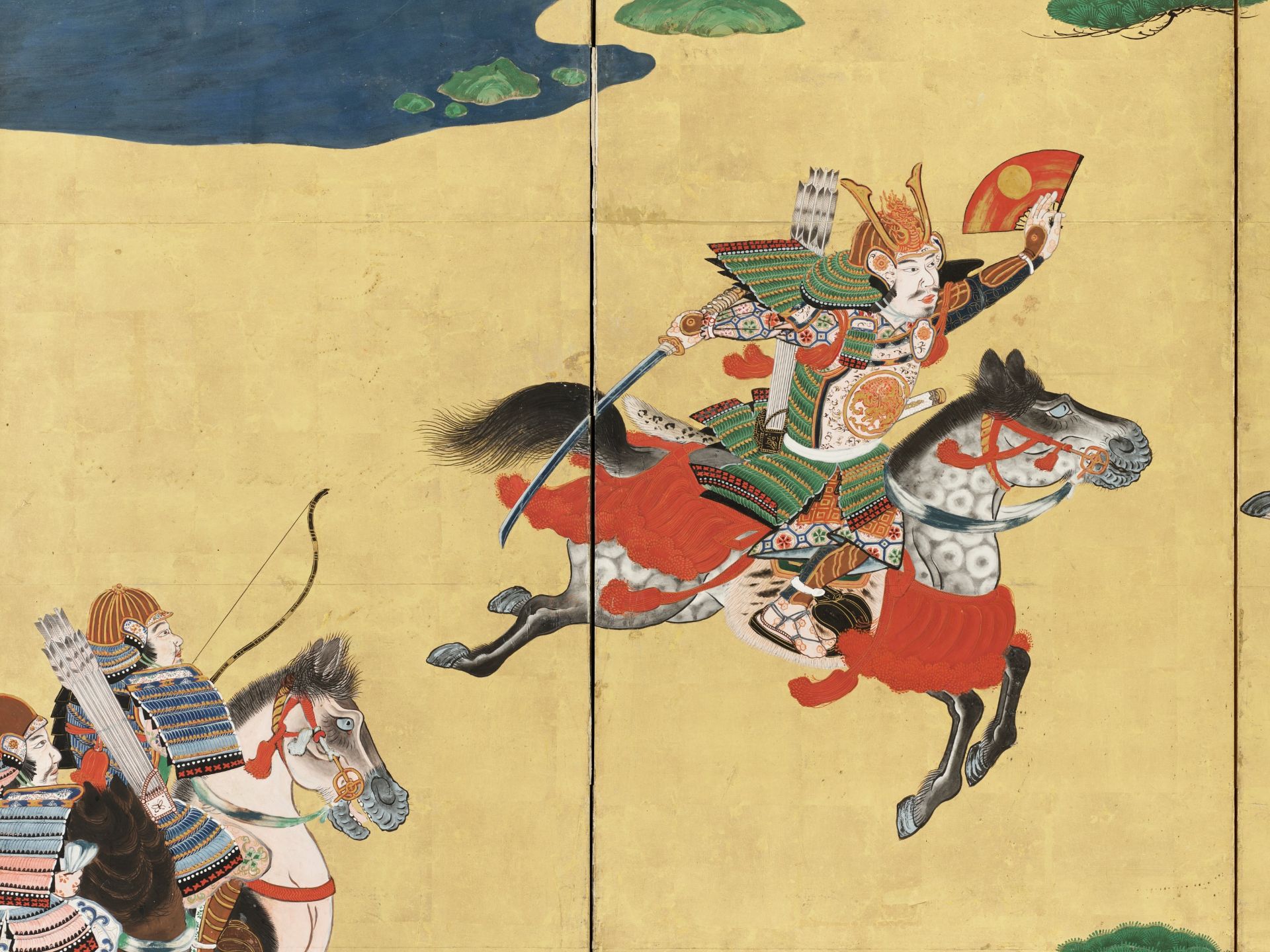 HOGEN KIJOKUNI: A SIX-PANEL BYOBU SCREEN DEPICTING A SCENE FROM THE BATTLE OF ICHINOTANI - Image 4 of 6