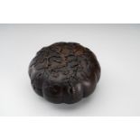 A MELON-SHAPED CARVED WOODEN BOX, QING