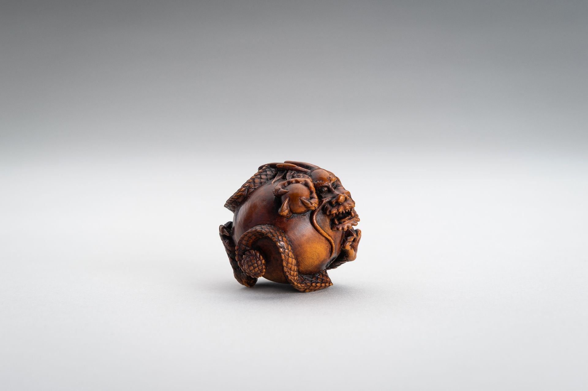 TOMOMASA: A BOXWOOD NETSUKE OF A COILED DRAGON - Image 6 of 15