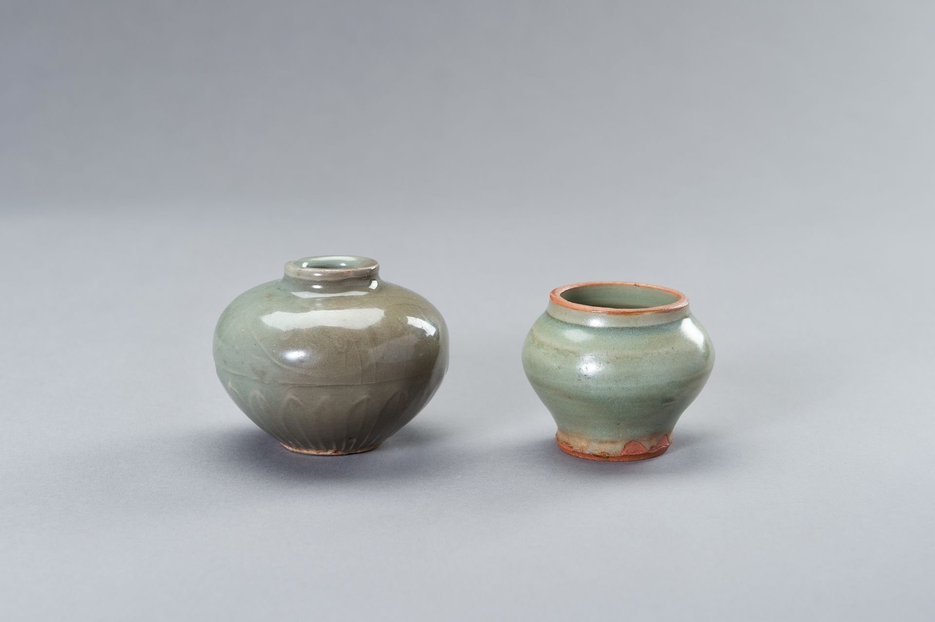 TWO SMALL CELADON GLAZED JARS - Image 2 of 9