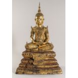 AN IMPRESSIVE LACQUER GILT BRONZE FIGURE OF BUDDHA, RATTANAKOSIN