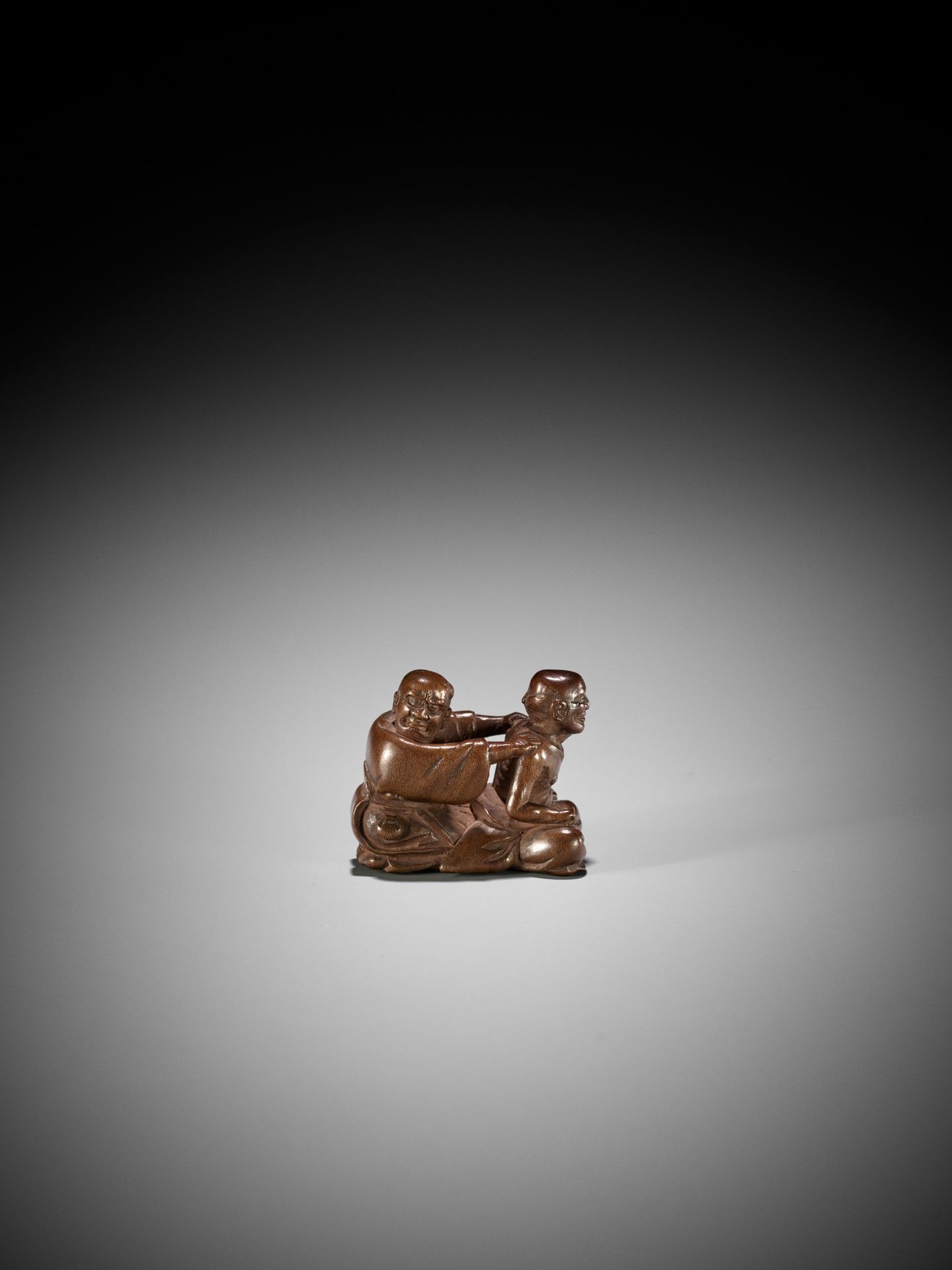 MIWA: A WOOD NETSUKE OF A BLIND MASSEUR AND CLIENT - Image 10 of 15