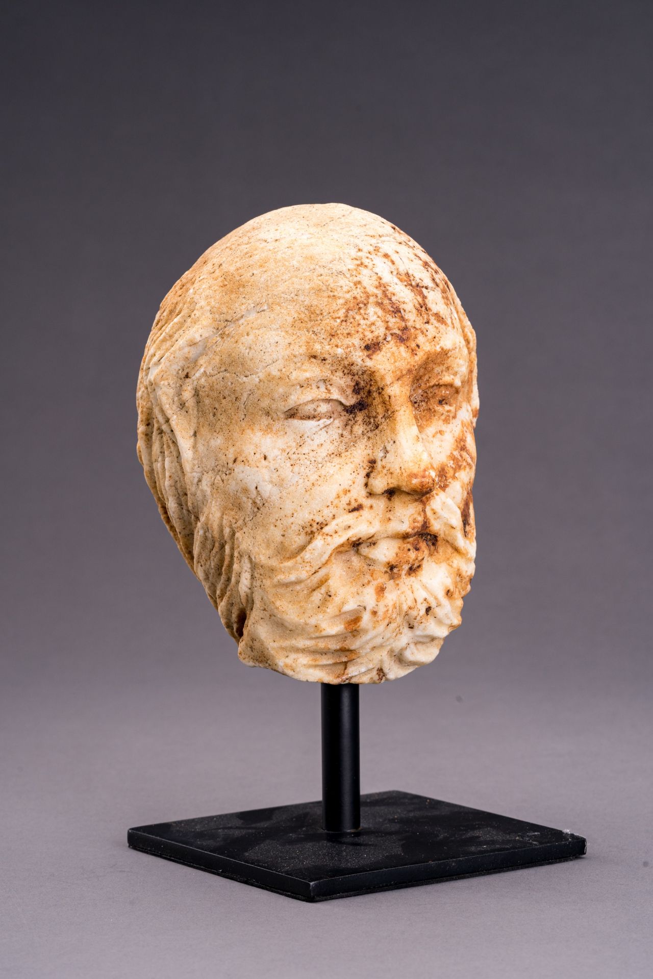 A GANDHARAN MARBLE HEAD OF A BEARDED MAN - Image 2 of 7