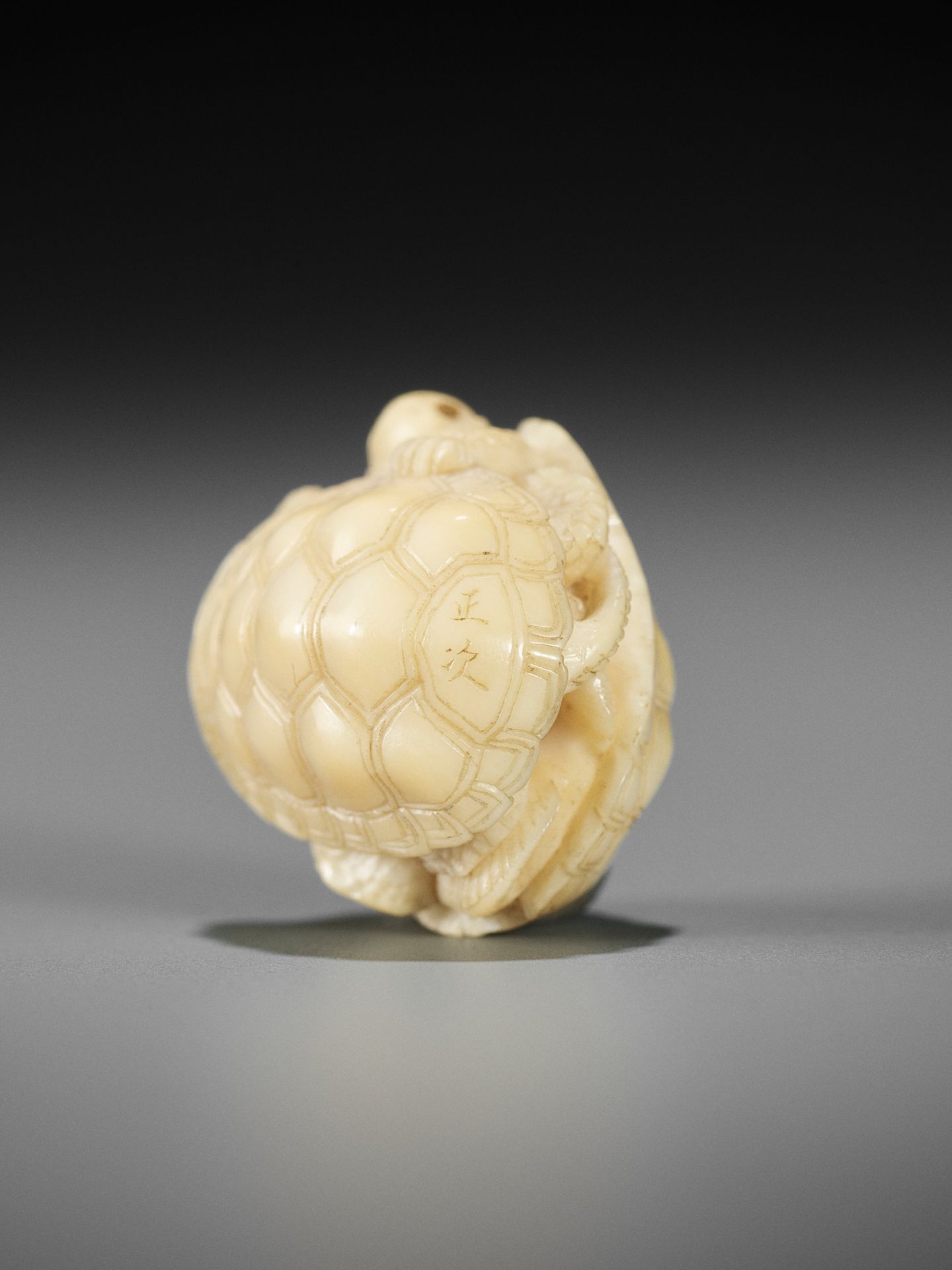 KAIGYOKUSAI MASATSUGU: A SUPERB IVORY OJIME OF TWO TURTLES - Image 9 of 10