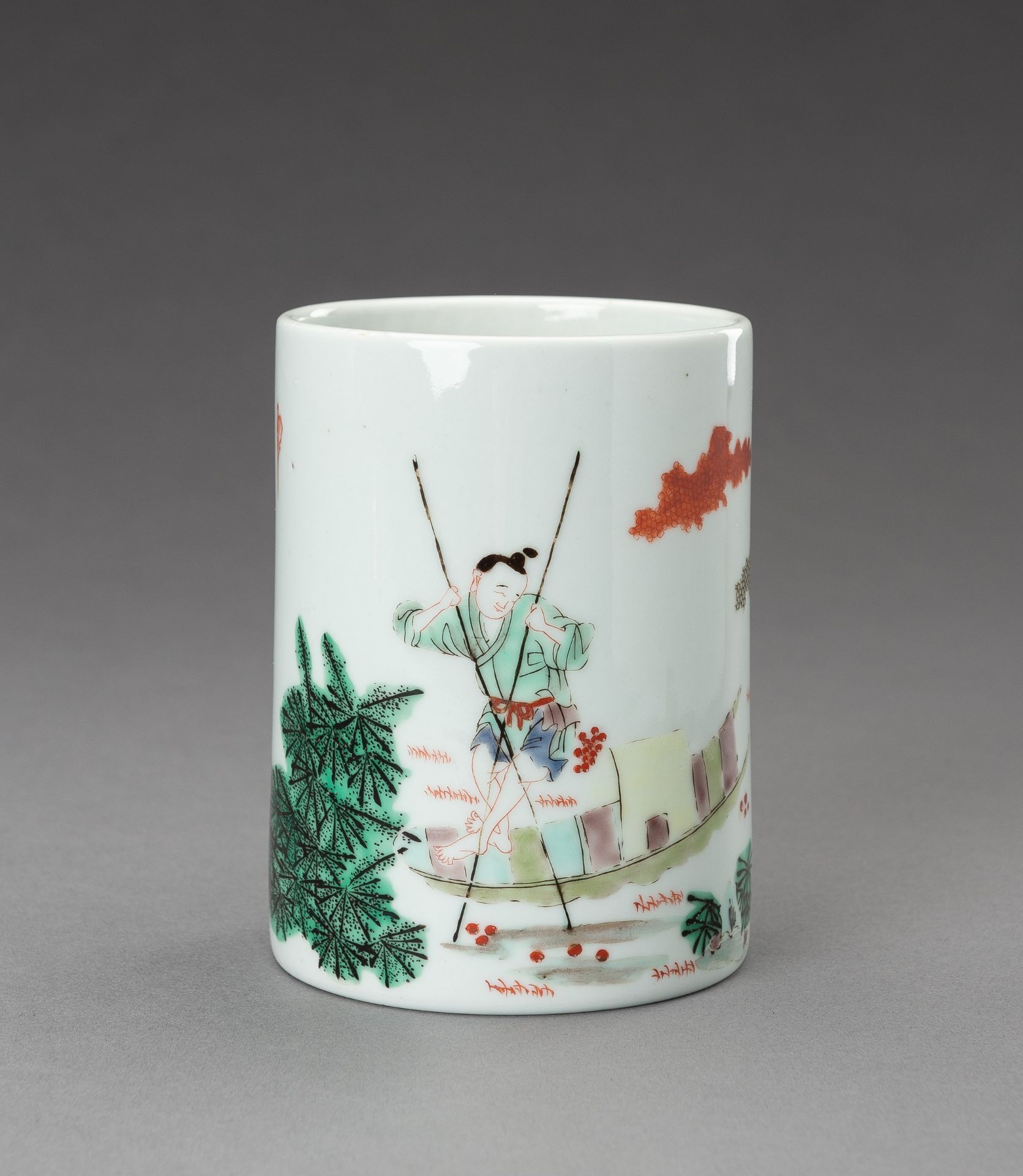 A FAMILLE VERTE PORCELAIN BRUSHPOT, BITONG