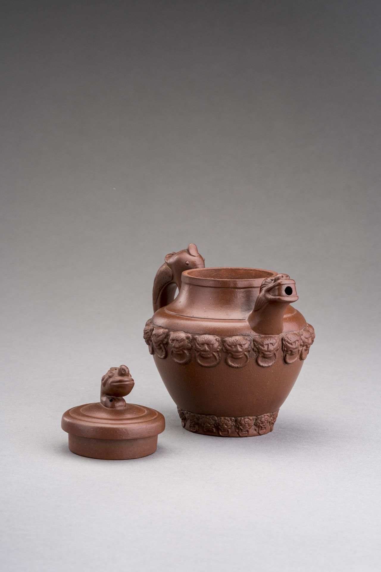 A YIXING ZISHA 'MYTHICAL BEASTS' TEAPOT AND COVER - Image 7 of 9