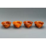 A LOT WITH FOUR TIBETAN ROOT WOOD CUPS
