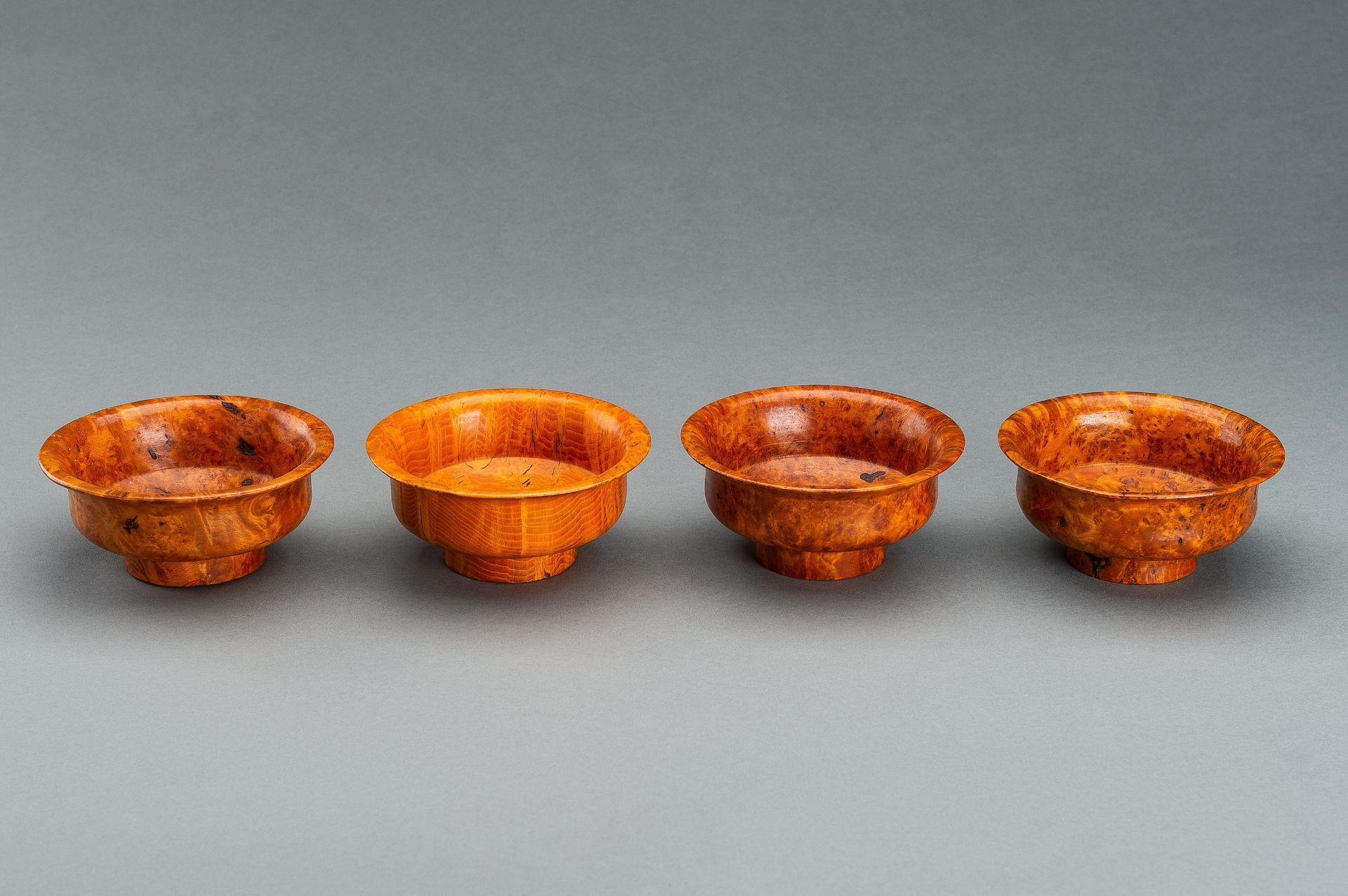 A LOT WITH FOUR TIBETAN ROOT WOOD CUPS