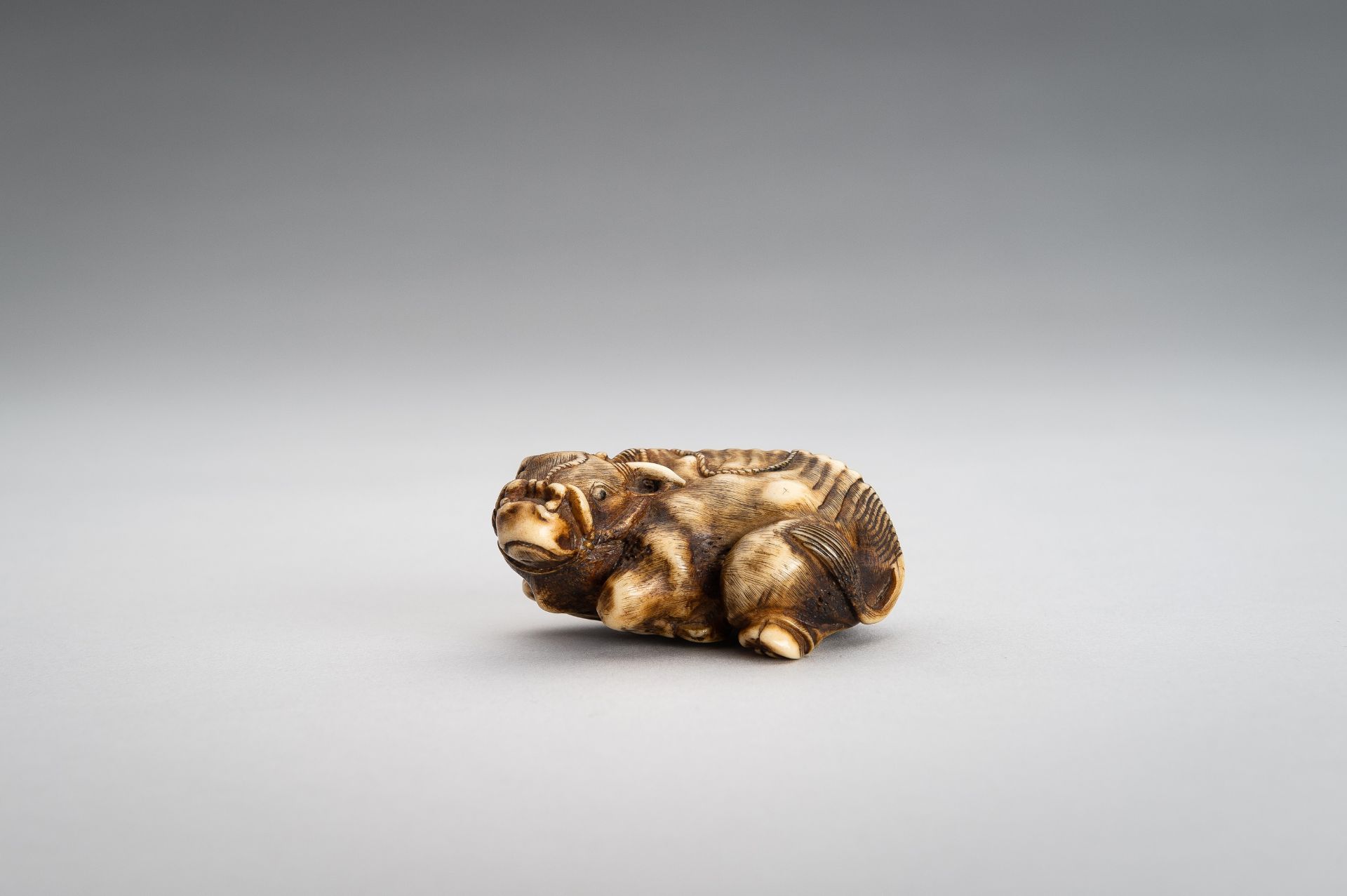 A STAG ANTLER NETSUKE OF RECUMBENT OX - Image 2 of 11