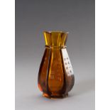 A HEXAGONAL AMBER GLASS VASE, 20TH CENTURY