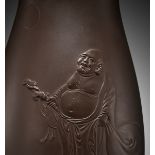 TANETOSHI: A FINE BRONZE VASE DEPICTING HOTEI GAZING AT THE FULL MOON