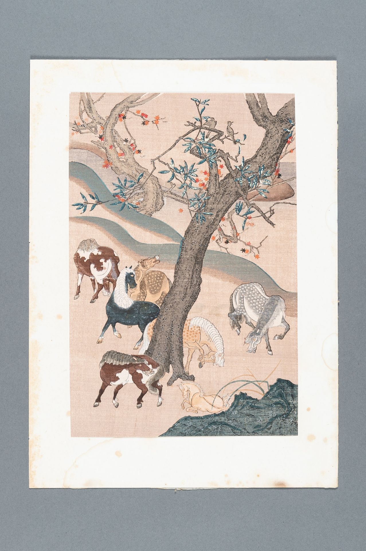 A COLOR WOODBLOCK PRINT OF HORSES - Image 3 of 9