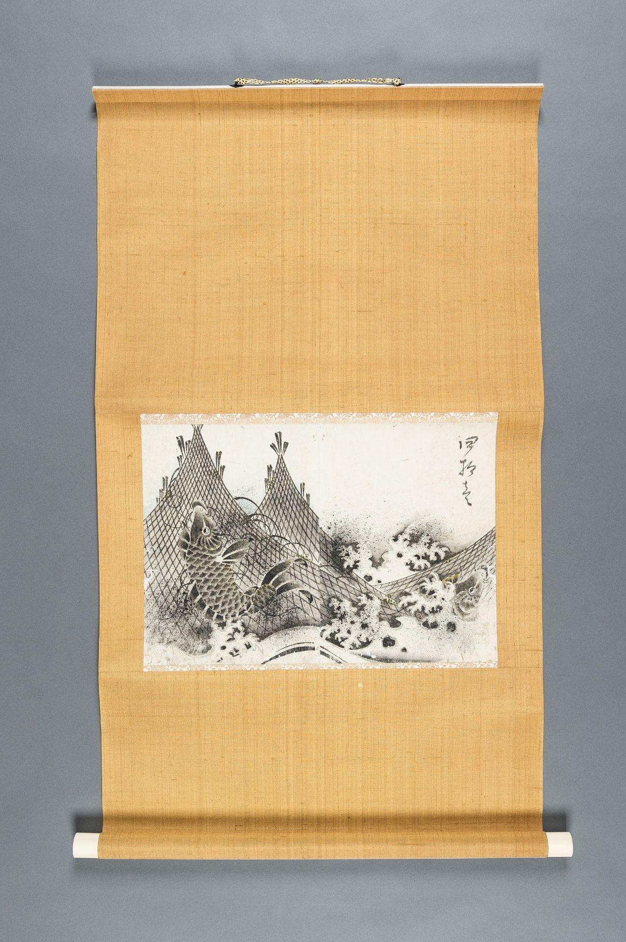 A SCROLL PAINTING OF CARPS, MEIJI - Image 2 of 8