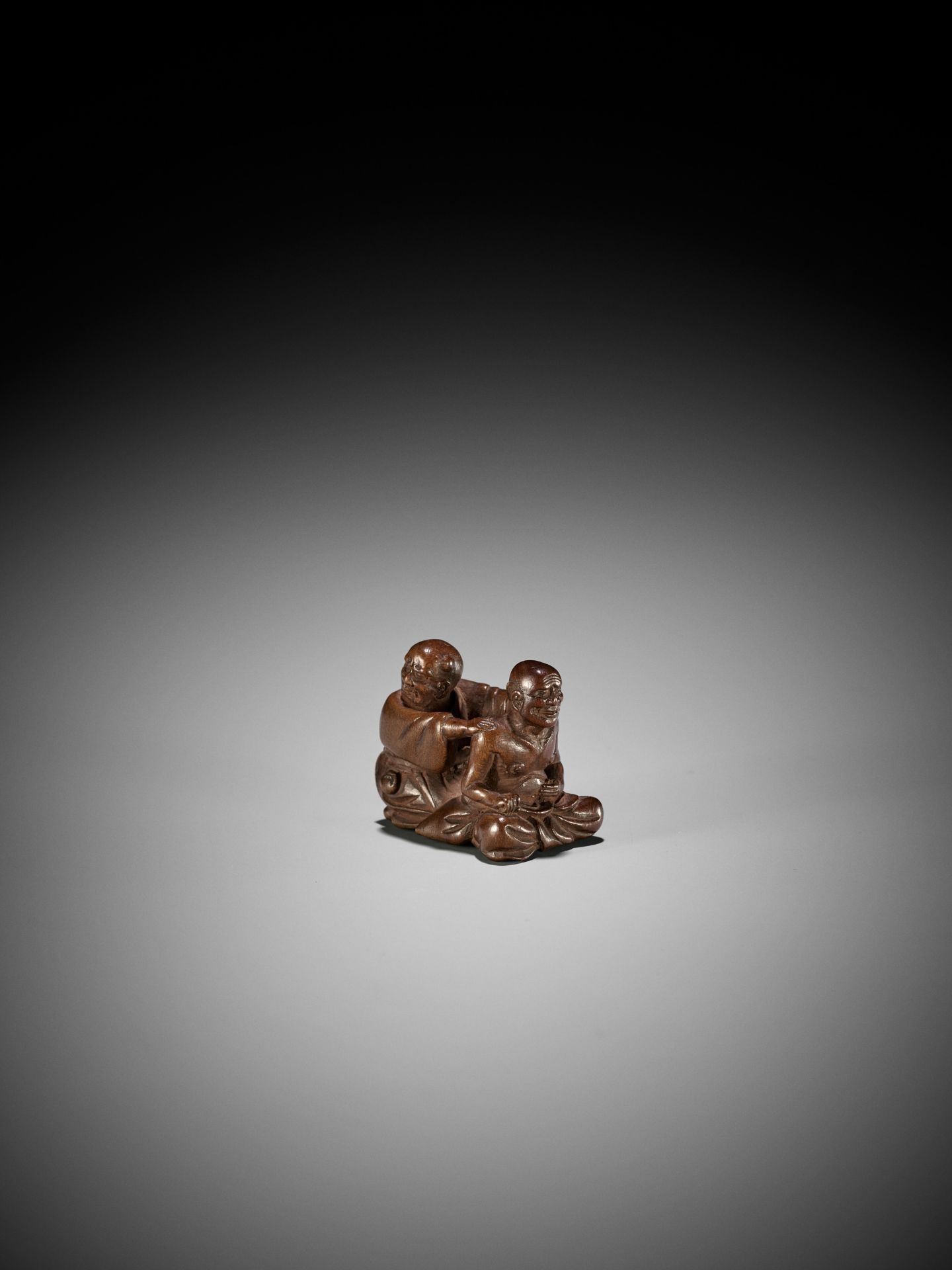 MIWA: A WOOD NETSUKE OF A BLIND MASSEUR AND CLIENT - Image 2 of 15