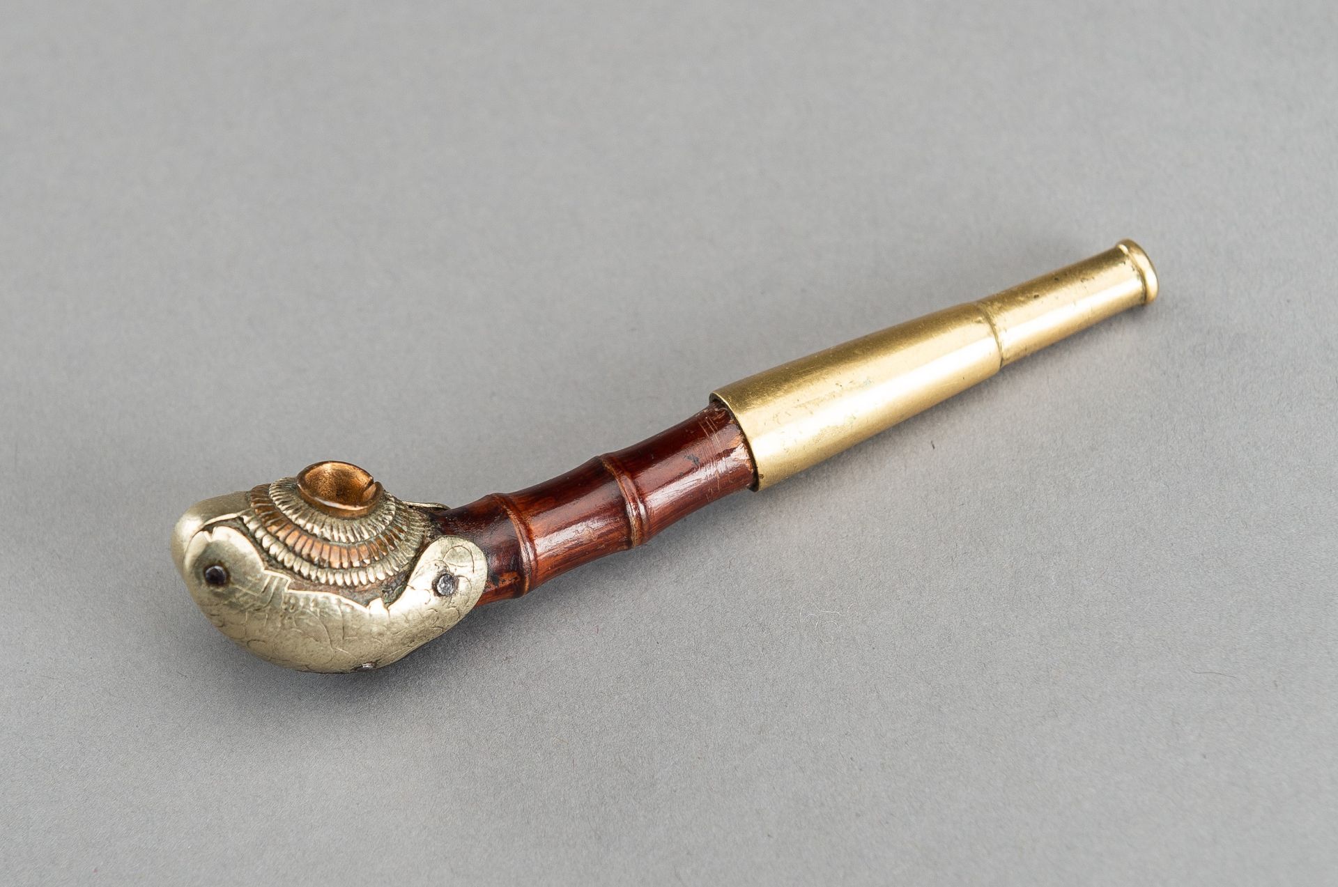 A MIXED METAL AND BAMBOO OPIUM PIPE, MEIJI