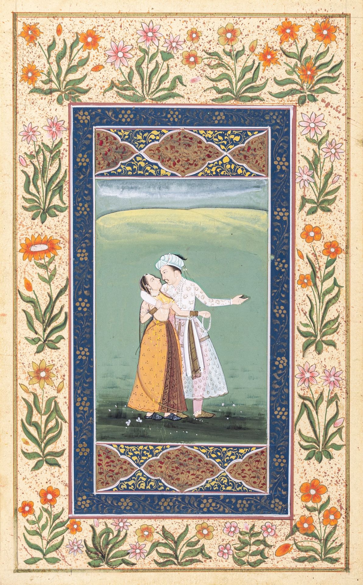 AN INDIAN MINIATURE PAINTING OF TWO LOVERS