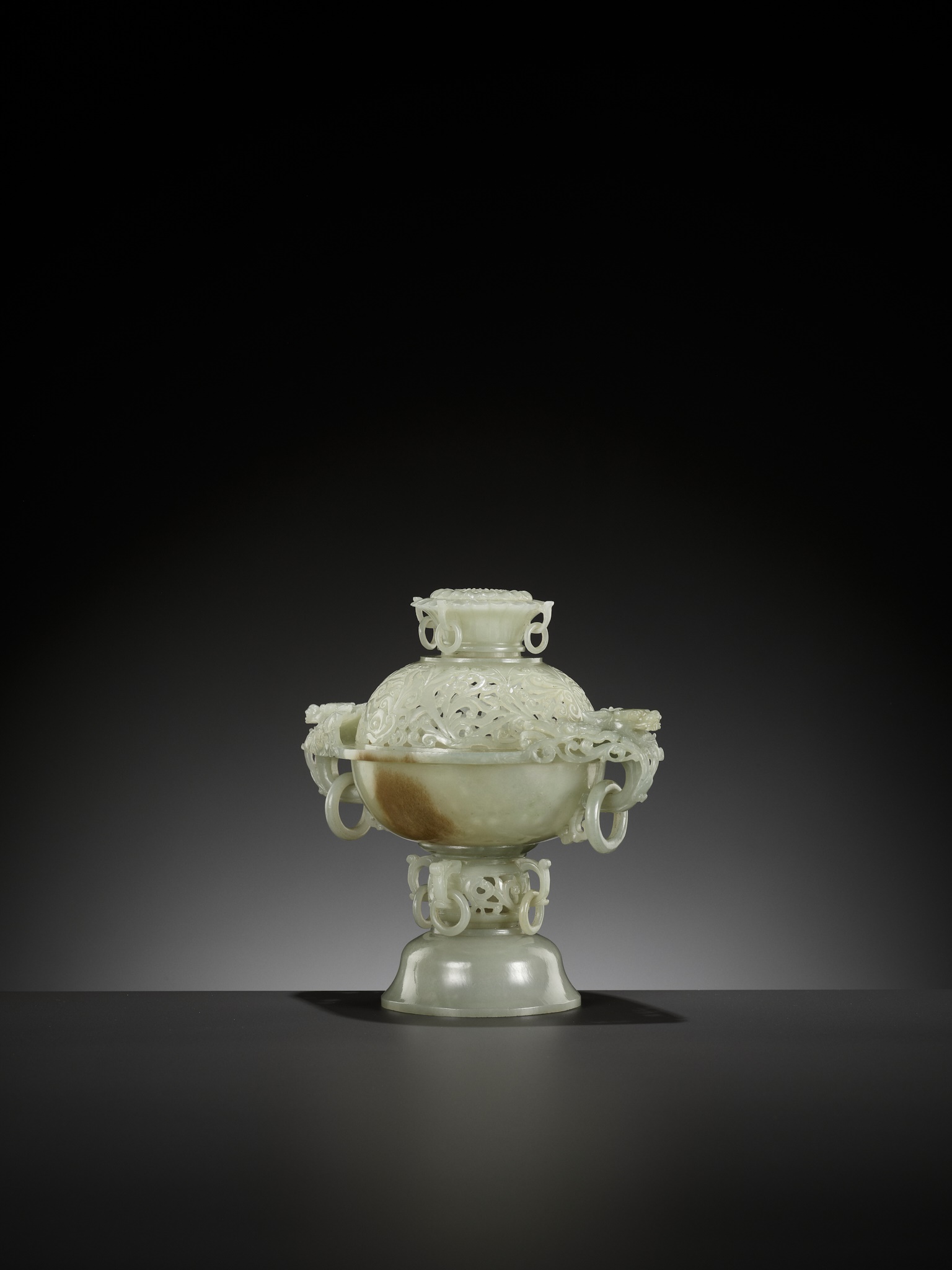 A MUGHAL STYLE PALE CELADON JADE CENSER AND COVER - Image 8 of 16