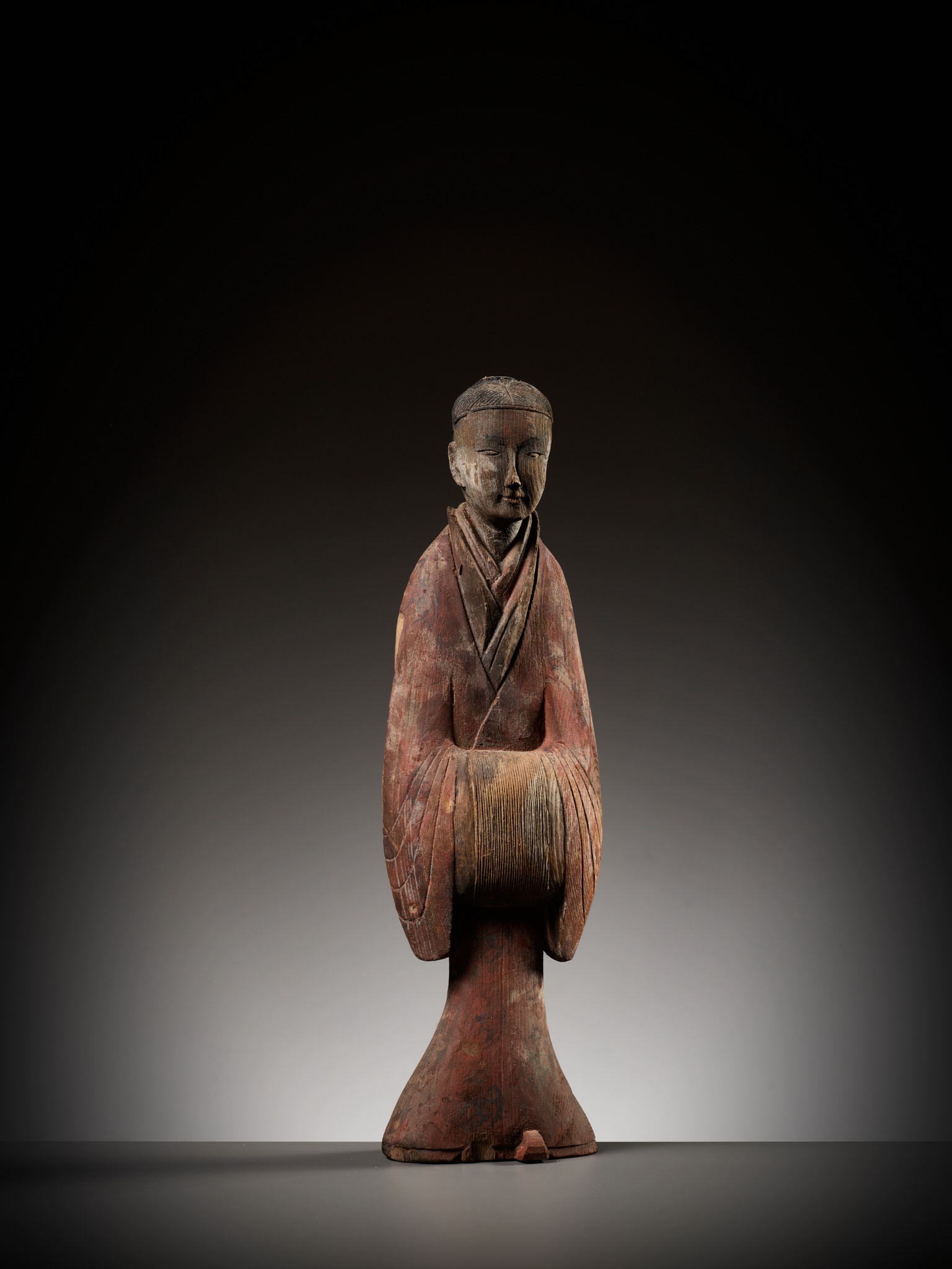 A PAINTED WOOD FIGURE OF A COURT LADY, WARRING STATES PERIOD TO WESTERN HAN DYNASTY - Image 12 of 18
