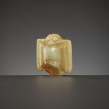 A CELADON AND RUSSET YELLOW JADE 'BIRD' AMULET, HONGSHAN CULTURE