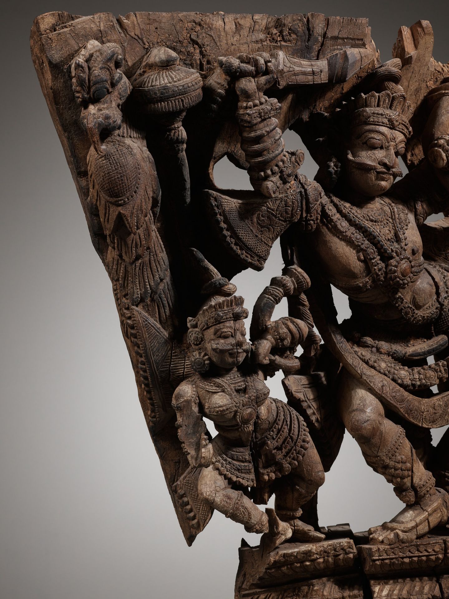 A WOOD RELIEF OF A DANCING DEITY, KERALA, SOUTH INDIA, 18TH TO EARLY 19TH CENTURY - Image 6 of 12
