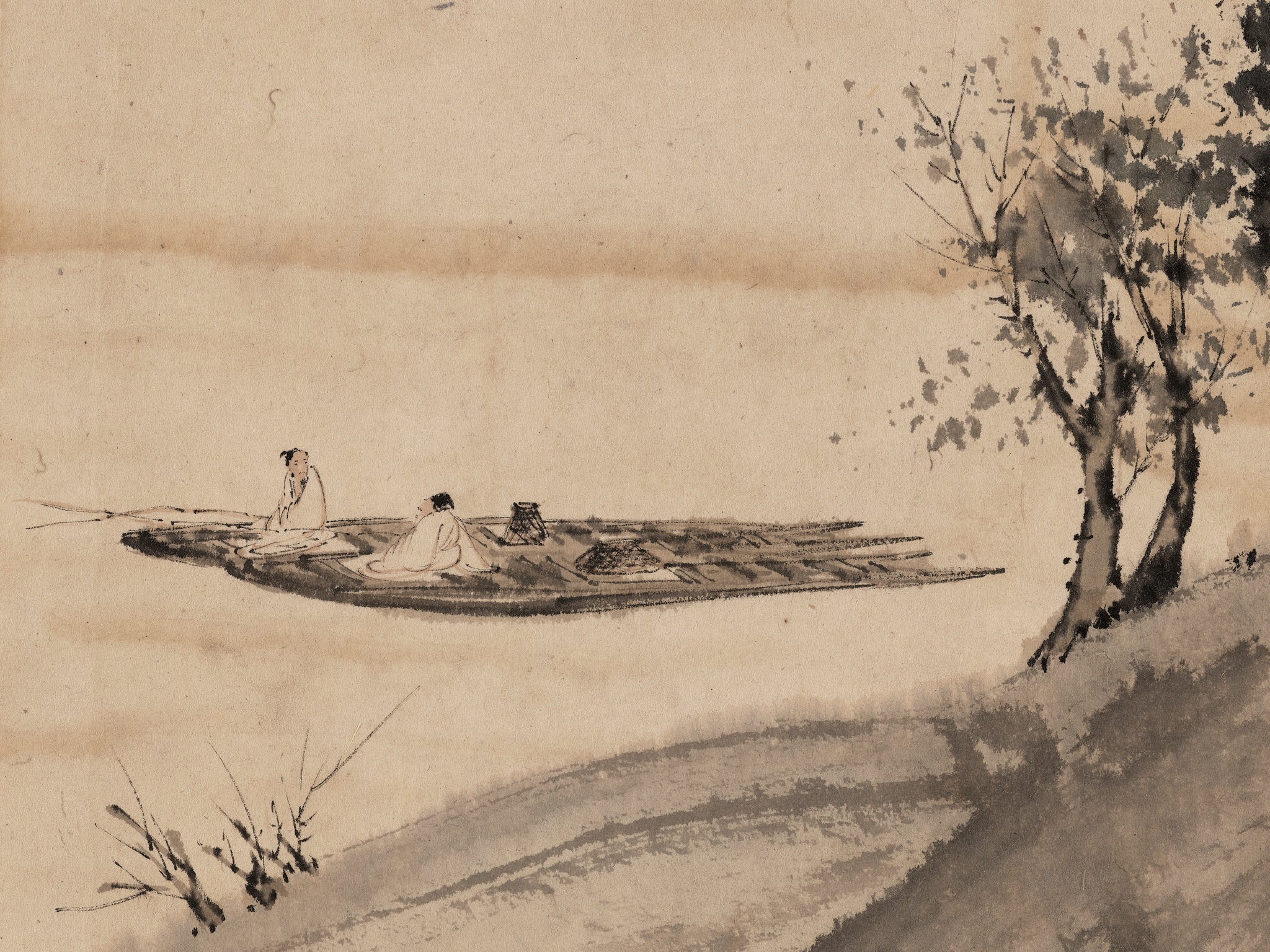 SCHOLARS ON A BOAT', BY FU BAOSHI (1904-1965), DATED 1962