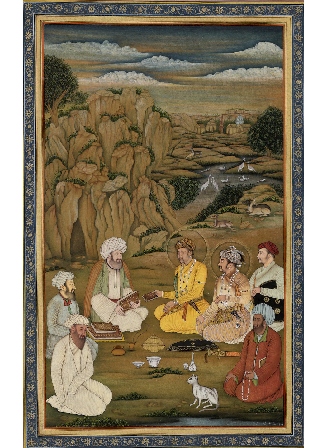 AN INDIAN MINIATURE PAINTING OF EMPEROR JAHANGIR AND HIS SONS VISITING A HERMIT - Image 2 of 7