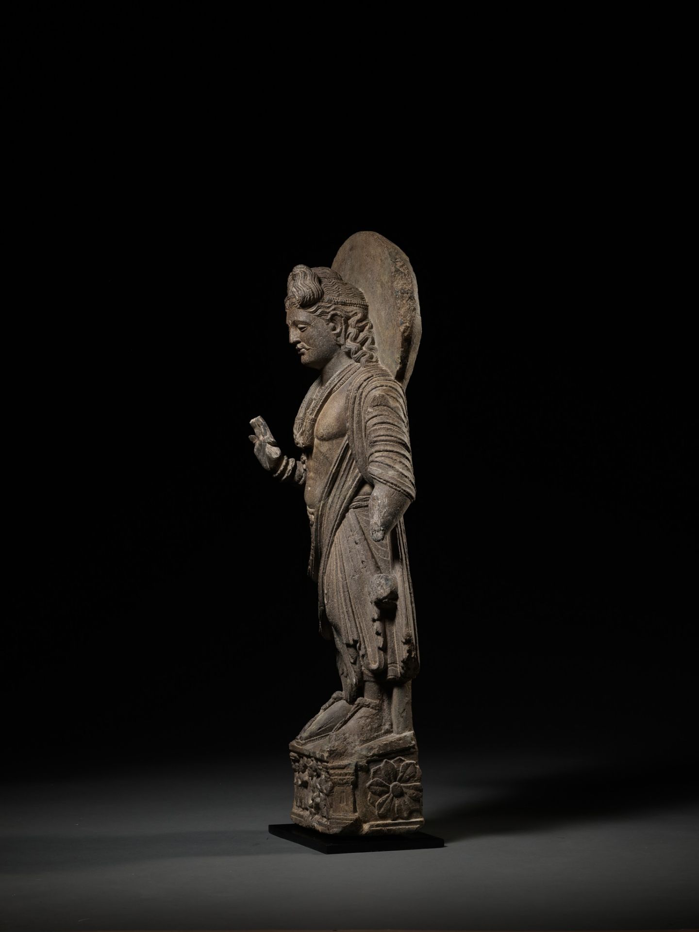 A LARGE AND IMPORTANT GRAY SCHIST FIGURE OF MAITREYA, ANCIENT REGION OF GANDHARA - Image 10 of 13