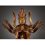 A LARGE GILT-LACQUERED WOOD FIGURE OF AVALOKITESHVARA, VIETNAM, 18TH-19TH CENTURY