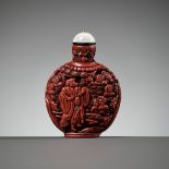 A 'JOURNEY TO THE WEST' CINNABAR LACQUER SNUFF BOTTLE, PROBABLY IMPERIAL