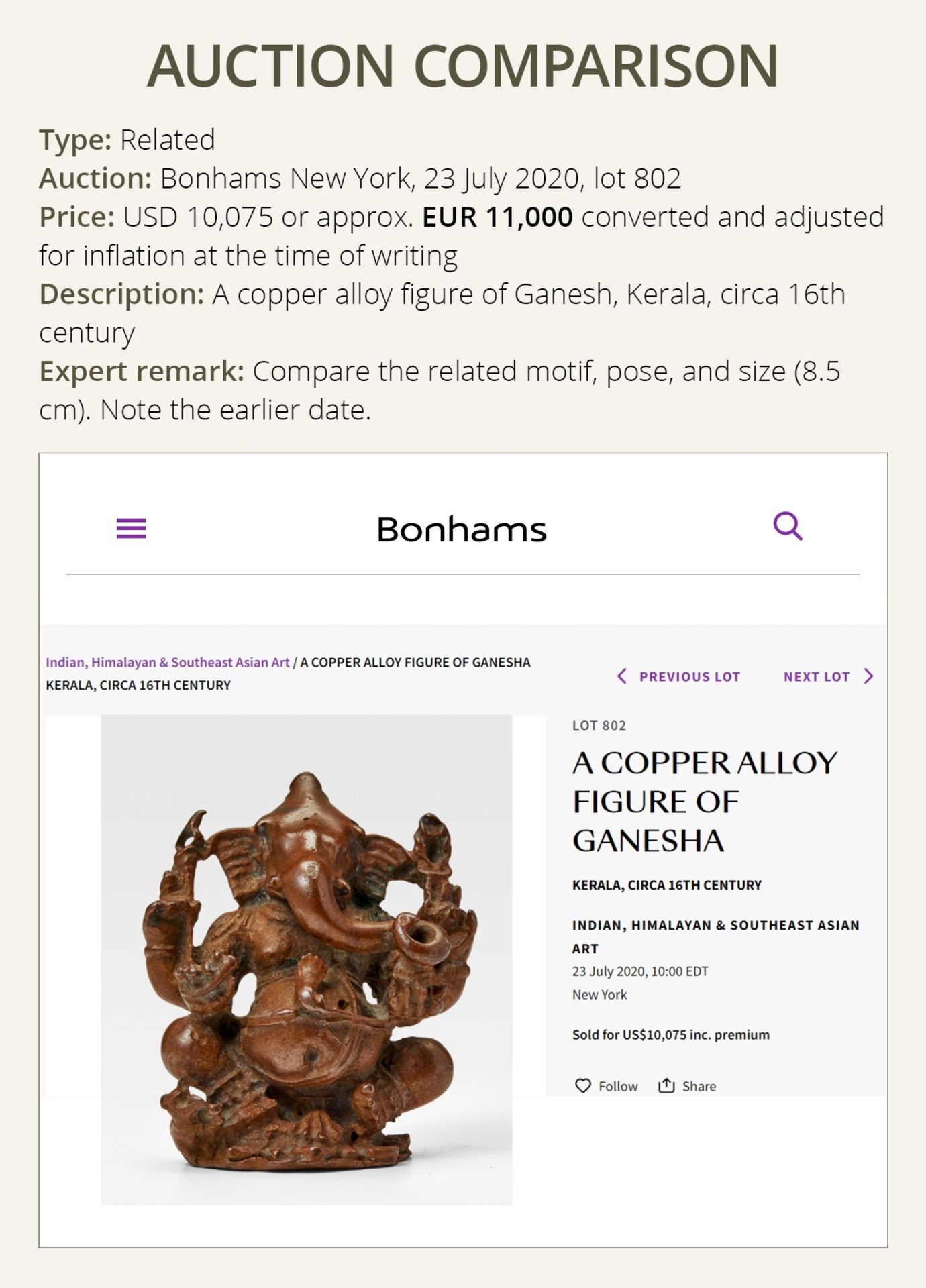 A SMALL BRONZE FIGURE OF GANESHA, SOUTH INDIA, 17TH - 18TH CENTURY - Image 5 of 14